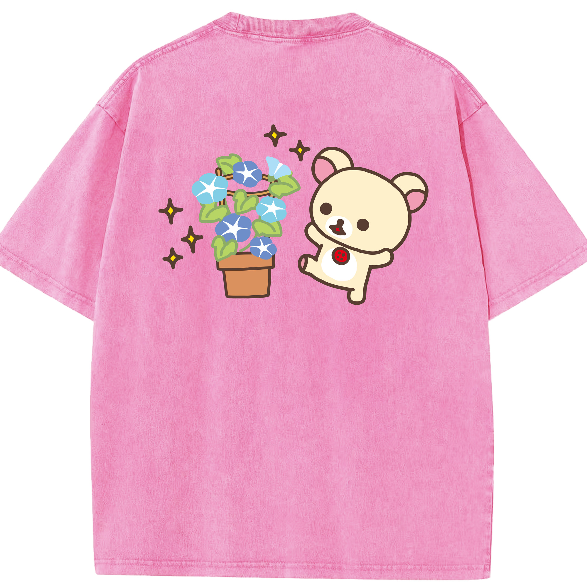 （画像用） リラックマ リラックマ キイロイトリ Rilakkuma Korilakkuma Kiiroitori 綿100% ヴィンテージ風 半袖Tシャツ（背面プリント）